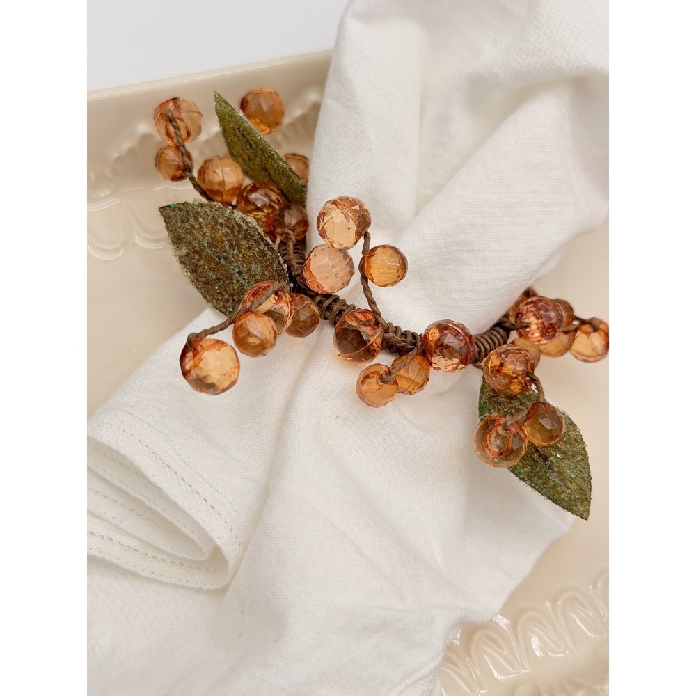 Pottery Barn Pepper Berry Napkin Rings Green Leaves Autumn Fall Harvest Decor